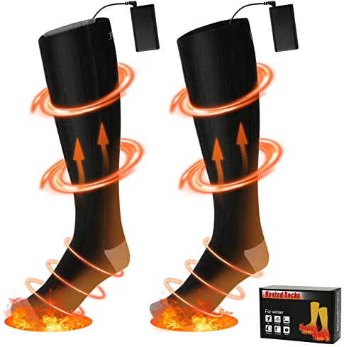 Weinsamkeit Calcetines Calefactables, 4000mAh Calcetines Eléctricos con 3 Ajustes de Calefacción Calentadores de Pies Batería Recargable Calcetines para Mujere Hombre Esquiar Moto Ciclismo Bicicleta