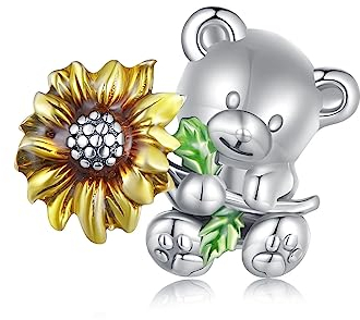 Sonnenblumen-Charme für Pandora-Armbänder, 925 Sterling Silber Bären-Charm-Anhänger-Schmuckgeschenk für Frau Teenager-Mädchen Mutter Tochter