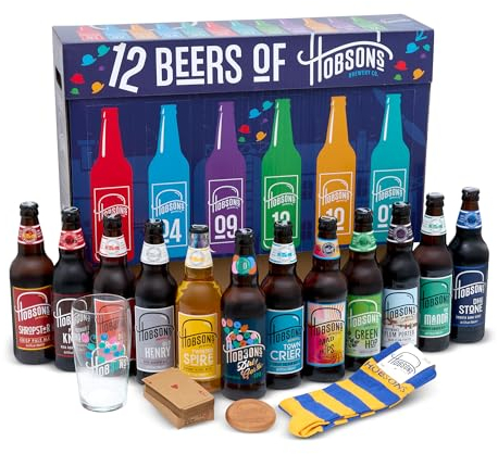 Luxury Gift Set with 12 Beers of Hobsons and limited edition beer gifts including Pint Glass, Playing Cards & Bottle opener. Craft beers from Shropshire Brewery.