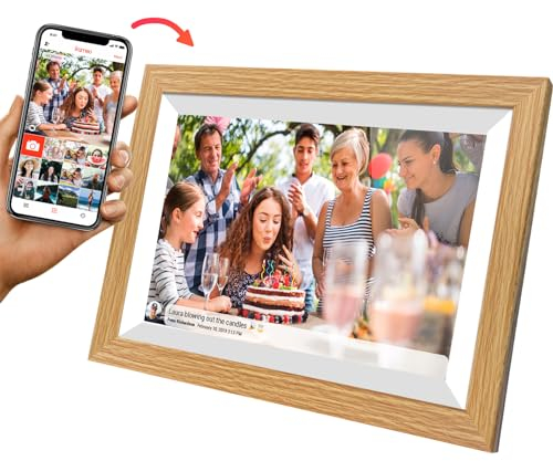 trendina Digitaler Bilderrahmen - 10,1 Zoll Full IPS Bildschirm Elektronischer Fotorahmen WiFi Frameo Weihnachten! (Holz)
