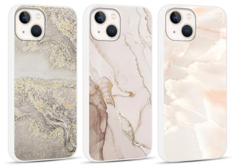 Foonary 3 Stück Hülle für Apple iPhone 15 6,1, Handyhülle mit Muster Mädchen Aesthetic Marmor Muster Motiv Design Slim Case, Silikon Stoßfest Schutzhülle Cover für iPhone 15, Marmor 03