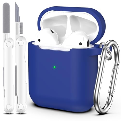 MHYALUDO Kompatibel mit Airpods Hülle Case (2016/2019), Airpods 2 Hülle | weiche Silikon-Schutzhülle für Airpods 2 mit sichtbarer LED auf der Vorderseite, mit Reinigungsset,Blau