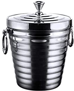 Cubo De Hielo, Contenedor De Cubitos De Hielo, con Abrazadera Y Tapa, Acero Inoxidable Grueso con Doble Aislamiento, Vino, Barra De Bar para Barbacoa Cóctel