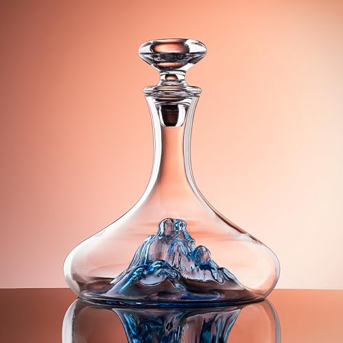 Lvpradior Carafe à vin en cristal de luxe avec cascade bleue Iceberg intégrée, aérateur à vin sans plomb avec bouchon en verre, accessoires pour vin (courte 1,2 l)