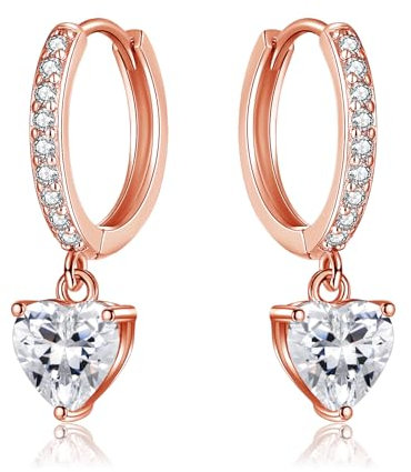 Josfeva Creolen Rosegold Ohrhänger Schmuck Geschenke für Damen, Ohrringe Silber 925 hängend für Damen Mädchen, Creolen Silber Klein mit Zirkonia Ohrringe, Creole mit Anhänger Zirkonia Herz Ohrringe
