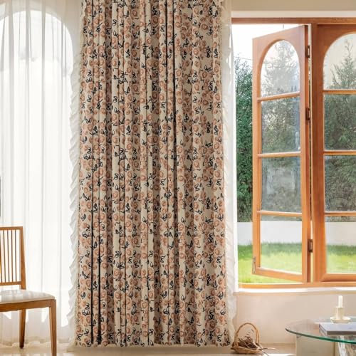 Musihy Hitzeschutz Vorhang Blickdicht, 132 x 115 cm Braunes Blumenmuster Thermoisolierte Verdunkelungsvorhänge mit Ösen für Schlafzimmer/Wohnzimmer