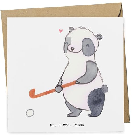 Mr. & Mrs. Panda Deluxe Karte Panda Hockey spielen - Geschenk, Geburtstagskarte, Glückwunschkarte, Hockeyschläger, Sportart, Dankeschön, Hockey