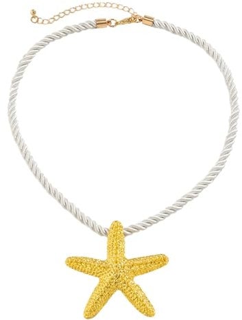 GAUEIOUR Beach Starfish Pendant, Ocean Style Beach Party Jewelry, Summer Vacation Bohemian Woven Rope Necklace, Surfer Gift (Gold)