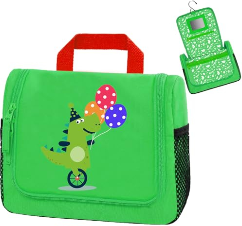 AUNGCSHE Dinosaure Trousse de Toilette Voyage, 4 L Trousse Maquillage Garçon avec Miroir Crochet, Grande Capacité à Sac de Toilette Suspendre, Trousse de Toilette pour Fille Garçon Enfants