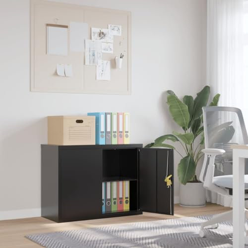 Willood Aktenschrank Büroschrank Metallschrank Lagerschrank Werkzeugschrank Schwarz 90x40x70 cm Stahl