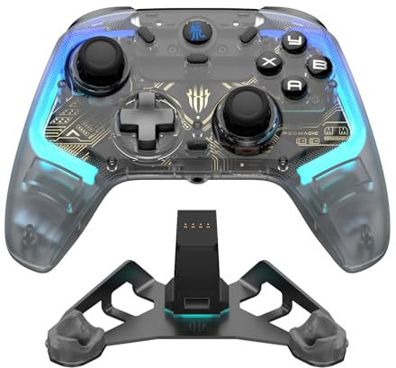 nubia RedMagic Mando PC Inalambrico con Base de Carga - Hall Joystick- Hall Trigger- Controlador de Juegos con RGB Luz- 860 mAh Batería Recargable- Turbo para PC/Switch/Móvil/Tableta- Gamepad