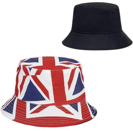 Dinghaole Union Jack Bowler-Hüte, Union Jack Flagge Union Jack Flaggenhut, Mode Sonnenhut verpackbar, verblassen resistent Sonnenhut perfekt für Indoor-Outdoor-Partys und Nationale Feiern