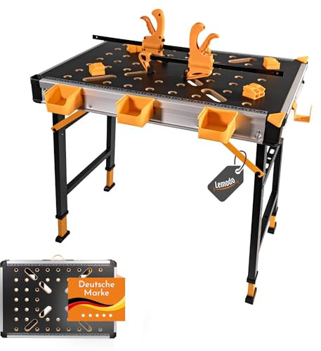 LEMODO Établi mobile pliable, réglable en hauteur sur 5 positions, pour les déplacements et l'atelier, établi pliable avec de nombreux accessoires, banc à outils avec une capacité de charge de plus de