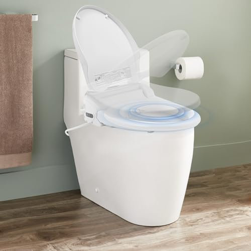 Apriltop Intelligenter Toilettendeckel mit LED Anzeige und LED Nachtlicht, Toilettendeckel V Form mit Fernbedienung, 50.8x45.72x11.94Cm, IPX4, Weiß