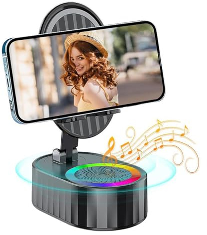 CHENRI Drahtloser Induktions-Audio-Bluetooth-Lautsprecher 5 in 1 Telefonhalterung, Bluetooth Lautsprecher mit Faltbarer Handyhalterung, 300° Drehbar Tablet Ständer für Zuhause Büro Tisch