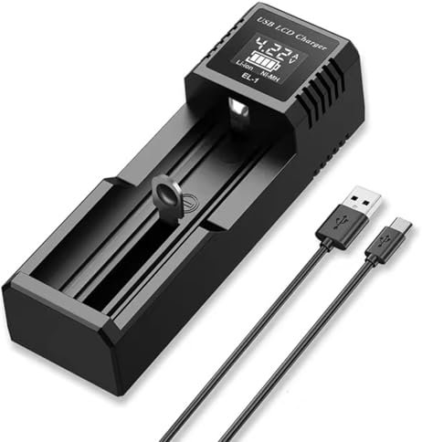 XBERSTAR 18650 Battery Charger Li-ion Battery Charger USB Charger with LCD Display for 0440 14500 16340 17335 17500 17650 8350 18500 18650 18700 25500 Li-ion Battery (Single Slot Charger)