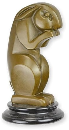 Moritz Art Deco Bronze Hasen-Skulptur - Bronze Figurine Kaninchen 15,5 cm Höhe auf schwarzem Marmorsockel - Edle Dekoration für Zuhause
