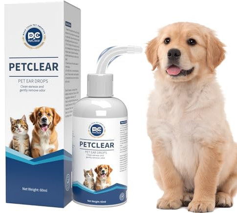 Petclear Ear Cleaner for Dogs and Cats, with Bendable Applicator, Non-Irritating, Dog Ear Cleaner Solution to Eliminates Ear Odour, Dirt and Debris, 60ml
