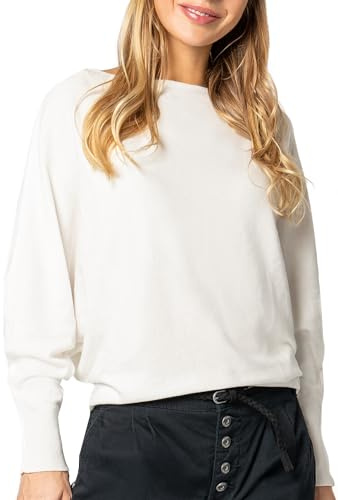 Sublevel Damen Strickpullover – Oversize Pullover mit Fledermausärmeln im Lässigen Look White S/M