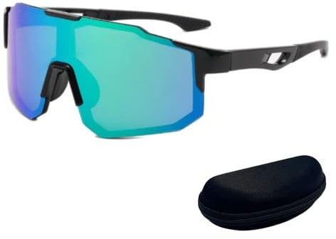 HLJMRD Cycling Glasses for Men Women, Anti-Slip Nose Pads, Ideal sport sunglasses, Running Glasses and Ski Sunglasses, Cycling Sunglasses, Durable Black Frame Green Lens for UV400 Protection