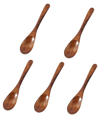 5pcs Wooden Spoons, Small Serving Spoons Wooden Teaspoon Durable Kitchen Serving Spoon Scooper,Eco Friendly Table Spoon,Wood Soup Spoons Set for Cooking, Condiments, Honey,Eating Mixing Stirring