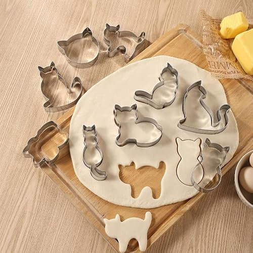 Juego de 9 cortadores de galletas de acero inoxidable con forma de gato y animales, para decoración de tartas de cumpleaños de niños