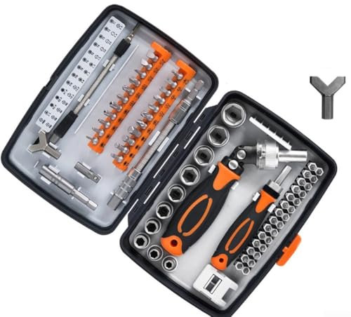 HEIBTENY 68-in-1 Ratchet Screwdriver Set for Computer Electronics Bicycle Car Repair with Magnetic Holder, Precision Screwdriver, Ratchet Wrench (Orange)