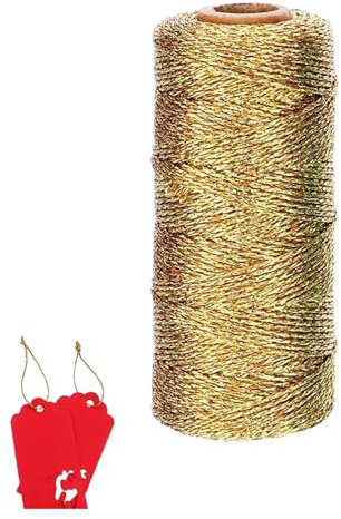 Fil Doré,Cordon D'Or 100 Metri Macramé Ficelle Noel Cord,1mm Bolduc Gold Twine Souple Armé,Fil De Fer Souple Loisir Creatif,Pour Artigianato Decorazione Di Natale Confezioni Regalo Hobby Creativi