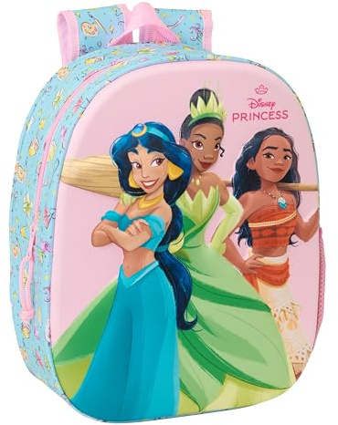 Princesas Disney 3D Schulrucksack, mit 3D-Design, anpassbar an den Wagen, ideal für Kinder verschiedener Altersgruppen, bequem und vielseitig, Qualität und Widerstandsfähigkeit, 27 x 10 x 33 cm