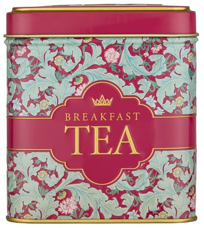 New English Teas Victorian Garden Tea Tin with 32 English Breakfast Teabags – Tapestry Inspired Tin with Decorative Pink Florals