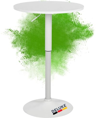 DELUKE® 2in1 Stehtisch Höhenverstellbar Ø 60cm Cheri - 106cm Hoch, Metall Gestell | Bistrotisch Gastro Bartisch Rund Wetterfest Outdoor Indoor Camping Bistrotisch Balkonmöbel, Weiß-Weiß