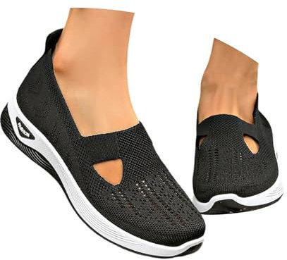 Calzado Ortopedico Mujer, Zapatos Ortopédicos Mujer pie diabetico Zapatillas con Malla Sin Cordones para Sin Manos Antideslizantes para Ligeras Cómodas Caminar Calzado, Black, 38