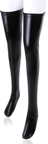 Kutocesy Leder Overknee Socken Mit Reißverschluss Oberschenkelhohe Slim Strümpfe Für Cosplay Latex Leggings Damen Stockings Bondage Dessous Fetish (L)