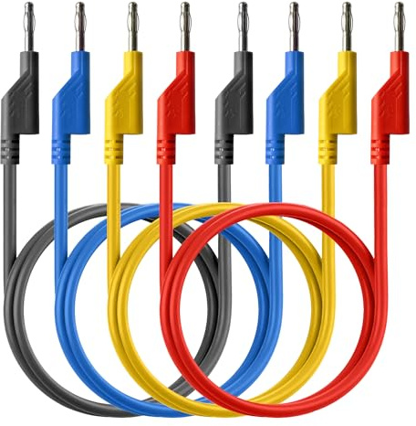 PeakTech P 7047-4 Stück Messleitungen Set, 50cm, Multimeter Test Kabel, Laborleitungen, Messkabel mit 4mm Bananenstecker, Stapelbar, in 4 Farben, 0,5m Länge