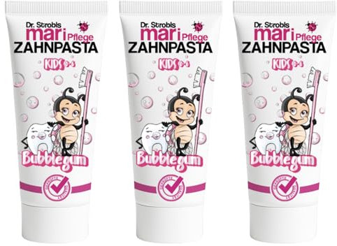 Dr.Strobls Kinderzahnpasta Bubblegum, Zahncreme Kinder 0-6 Jahre, Kariesschutz Milchzähne, 3x75ml, 3er Pack