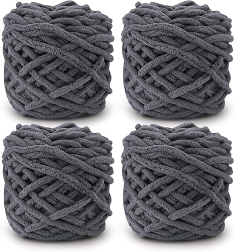 YushengTai Dicke Wolle, 4 x 100 g Chunky Yarn 7-8mm, Wolle zum Stricken Dickes Garn für Mützen, Schals, Pullover, Schuhe (Dunkelgrau)