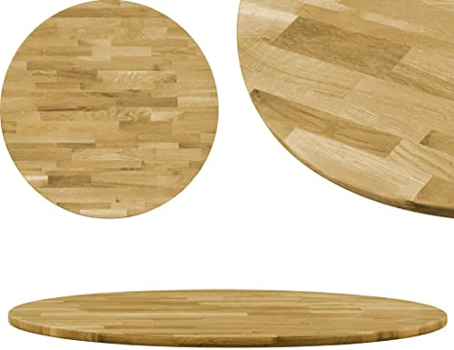 Qnhdfrt Tischplatte Eichenholz Massiv Rund 23 mm 700 mm Geschliffen und Lackiert Rustikale Tischplatte für Esstisch Couchtisch und Küche Natürliche Holzfarbe