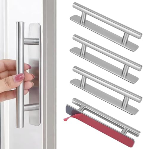 Genossen 4 Stück Möbelgriffe, 148mm Selbstklebende Küchengriffe, Edelstahl Schrankgriff Türgriffe Ohne Bohren, geeignet für Schublade, Schrank, Möbel, Küche, Silber (148mm 4pcs)