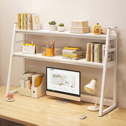 ZGWRYI 3-Tiers Dorm Room Desk Hutch,Desktop Ladder Bookcase,Large Capacity desk Hutch dorm,Computer Desk Desktop Bookshelf,Bold Steel Frame for Home Office Dorm(White,75 x 32 x 90cm)
