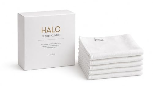HALO Beauty Cloths Reusable Makeup Remover Cloths | Ultra Soft Microfibre | Face Cloths for Makeup Removal & Facial Cleansing | Washable Dual-Sided Face Wipes | 5 Pack (30 x 30 cm)