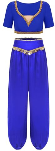 Monduelle Damen Bauchtanz Kostüm Crop Tops Bauchtanz Oberteile + Haremshose Arabische Prinzessin Kostüm Halloween Karneval Tanzkostüm Royal Blau S