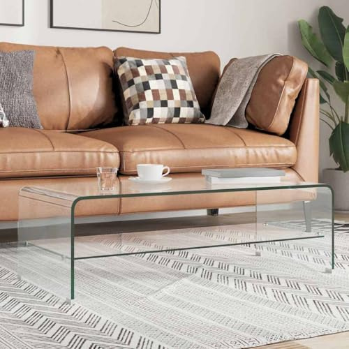Teenpull Couchtisch Transparent 98x45x31 cm, Hartglas 10mm Stärke, mit Ablageboden für Wohnzimmer, Moderner Beistelltisch, Praktischer Glastisch für Bücher und Zeitschriften