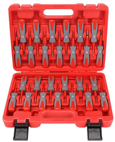 26 Pcs Terminal Removal Tool Kit, Wire Harness Depinning Set, Red | High-Strength Titanium Alloy; Universal Vehicle Compatibility; Damage-Free Disassembly; Ergonomic Storage Case