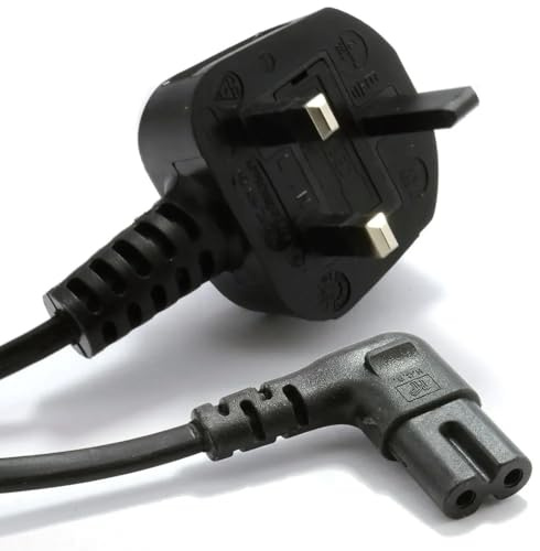 Right Angle Figure 8 Power Cable C7 2m | UK Plug to 90° IEC C7 Mains Lead | Low Profile TV & AV Power Cord