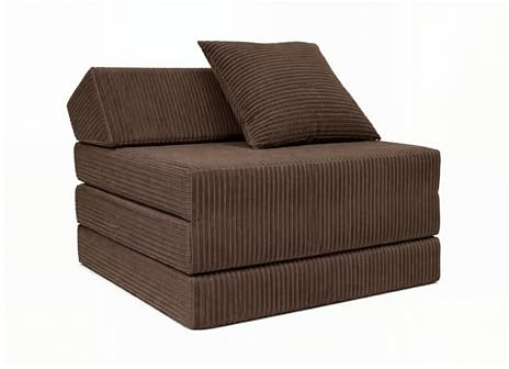 FORTISLINE - Klappmatratze 200x70x10cm mit Kopfteil & Kissen – Gästebett ausklappbar für Kinderzimmer & Camping Matratze Schaumstoff – Faltmatratze tragbar – Faltbare Matratze aus Cord (Schokobraun)