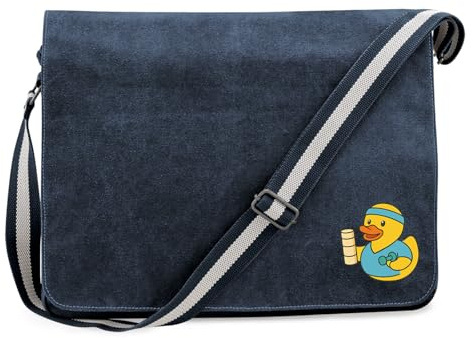 Huuraa Umhängetasche Quietscheente Physiotherapie Comic Gummiente 14 Liter Vintage Navy Canvas Laptoptasche Geschenkidee