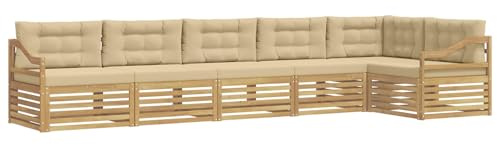 vidaXL Outdoor-Sofagarnitur 6 pcs Weiß und Beige 404 x 166,5 x 73 cm, Patio-Sofa, langlebige Gartensitzmöbel, modernes Lounge-Set für Komfort im Freien