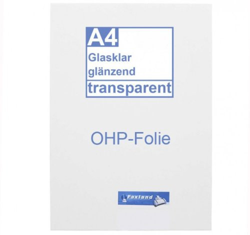 OHP Inkjetfolie A4, 10 x klare Druckerfolie, Overhead Projektor Folie beschichtet für Farb Inkjetdrucker Tinte