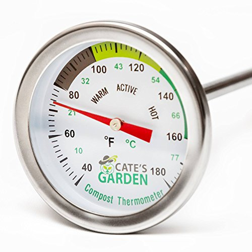 Kompost Thermometer ? Cate 's Garden Premium Edelstahl Bimetall Thermometer für Backyard Kompostierung ? 5,1 cm Durchmesser Fahrenheit Zifferblatt, 50,8 cm Temperatur Sonde