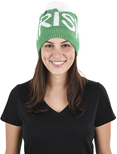 Rhode Island Strickmütze mit Pompom-Pom-Mütze, Grün/Weiß